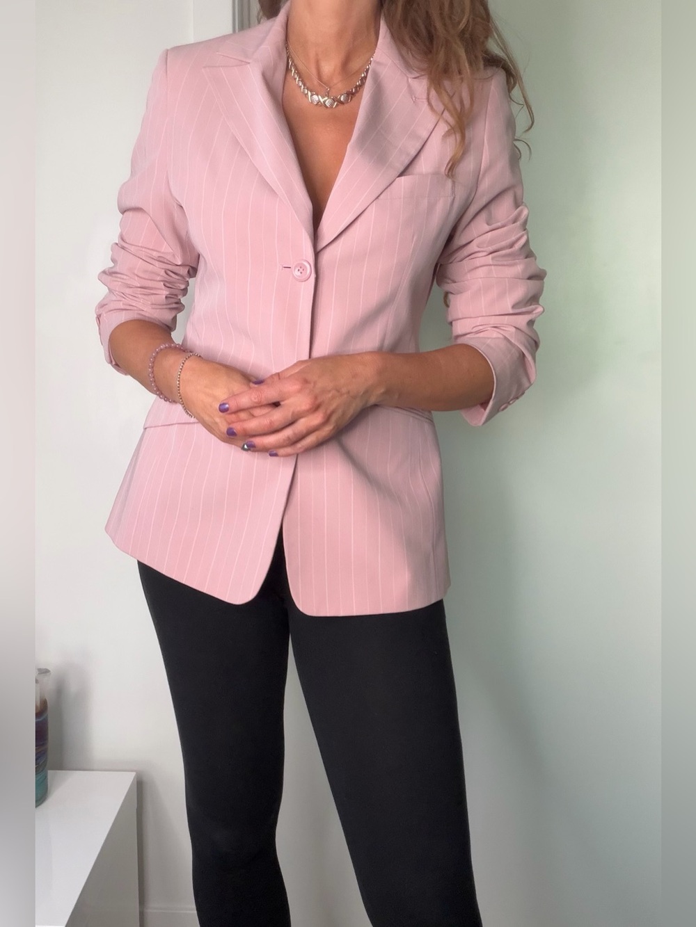 Vintage brand new soft pink pinstripe professional office blazer Size 9/10